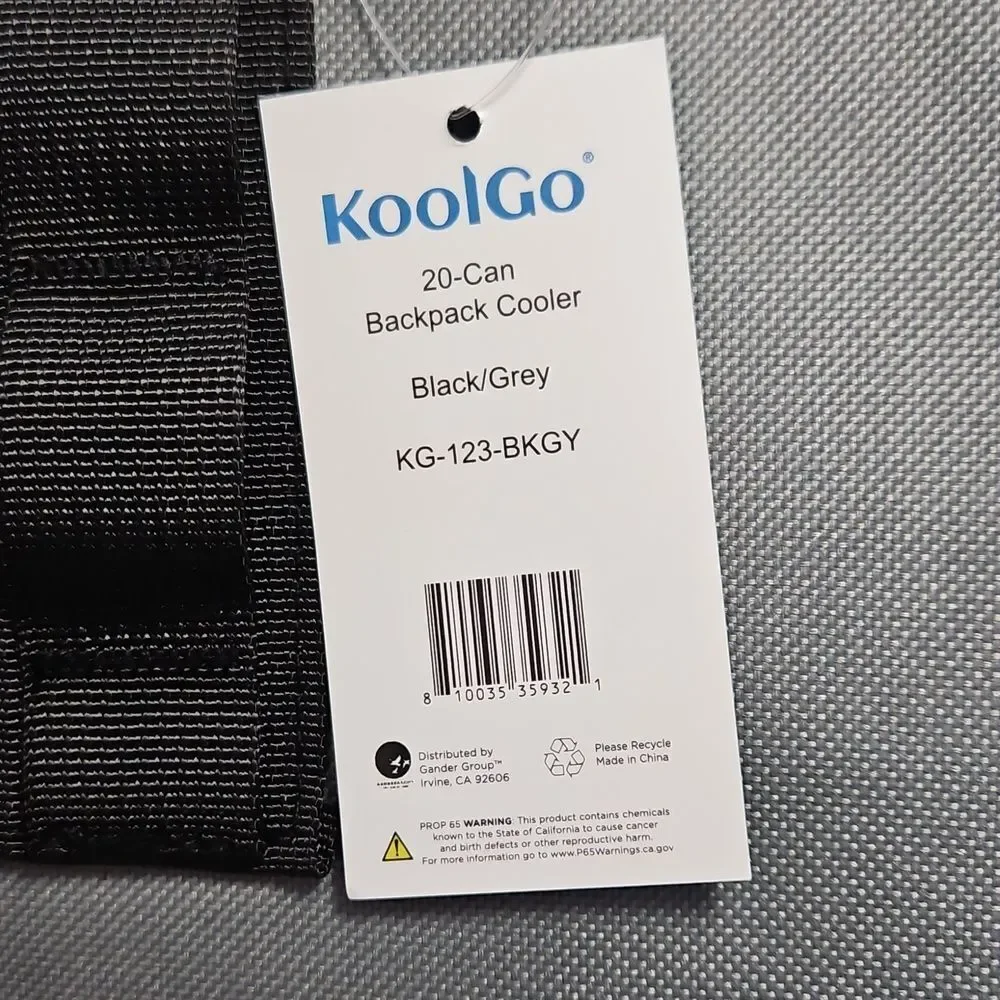 NWT Koolgo Black & Gray 20 Can Backpack Cooler